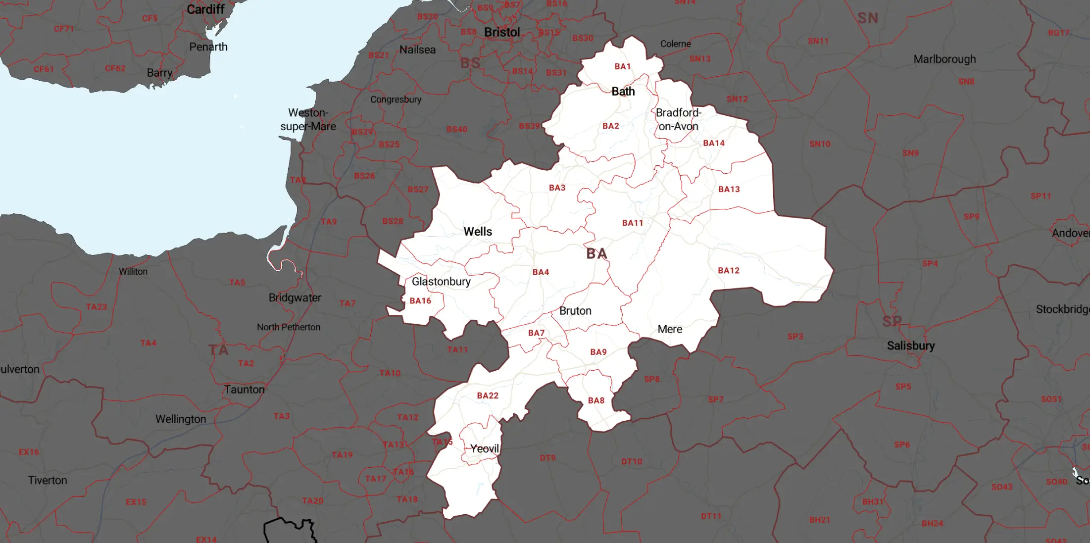 Yeovil Drains Service Areas Map